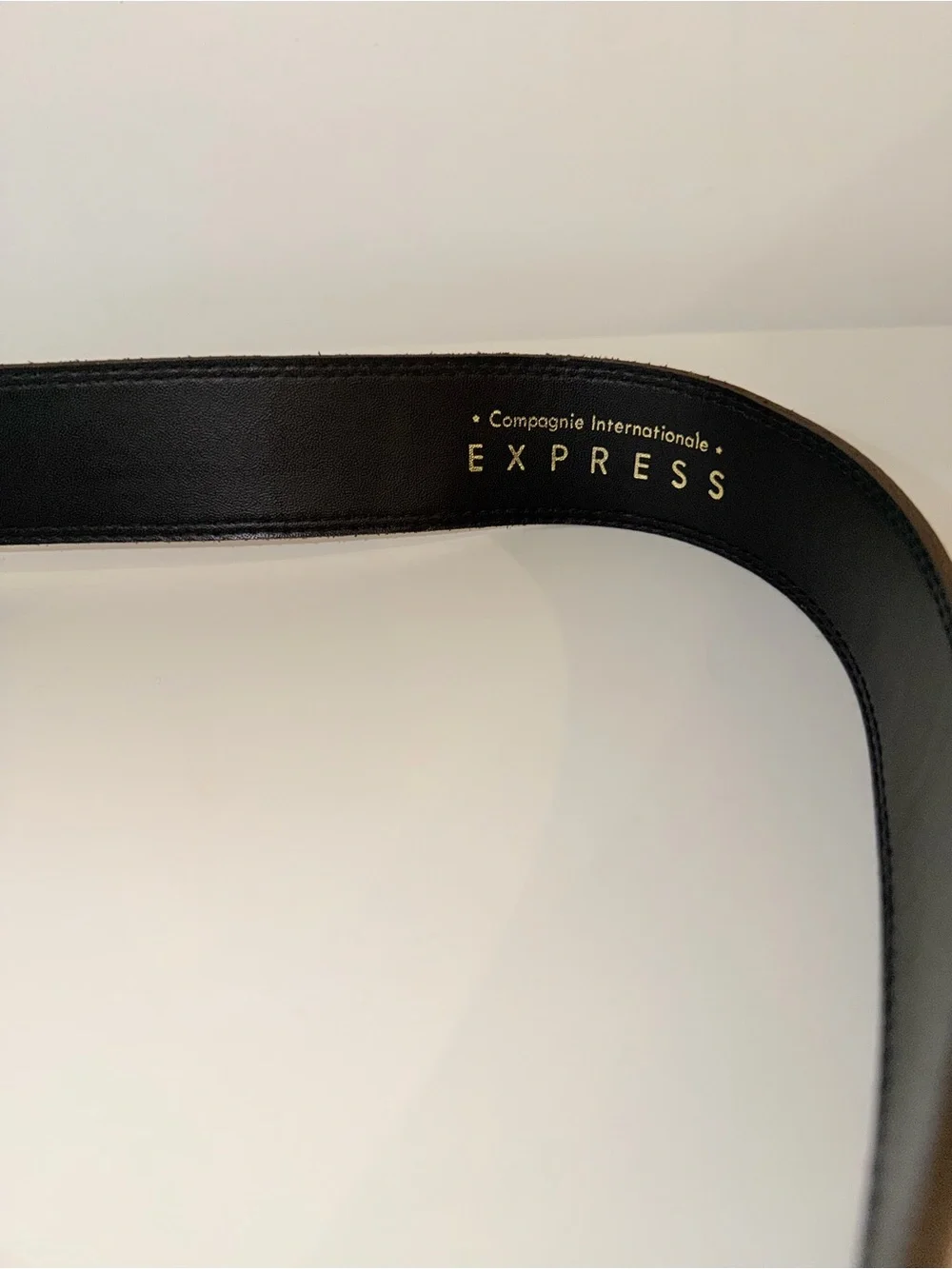 Vtg Express Tan Genuine Leather Suede Waist Belt With Hammered Gold Buckle, Sz L
